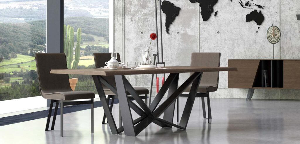 Dining table with metal base