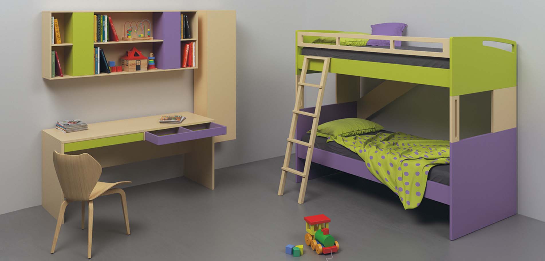 Children's bunk with metal staircase