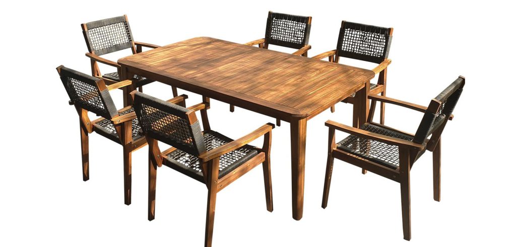 Τραπεζαρία Σέτ 7 Τεμαχίων Με Ξύλινο Σκελετό Acacia Wood Και Σχοινί , 180 x 100 x 75(h)cm