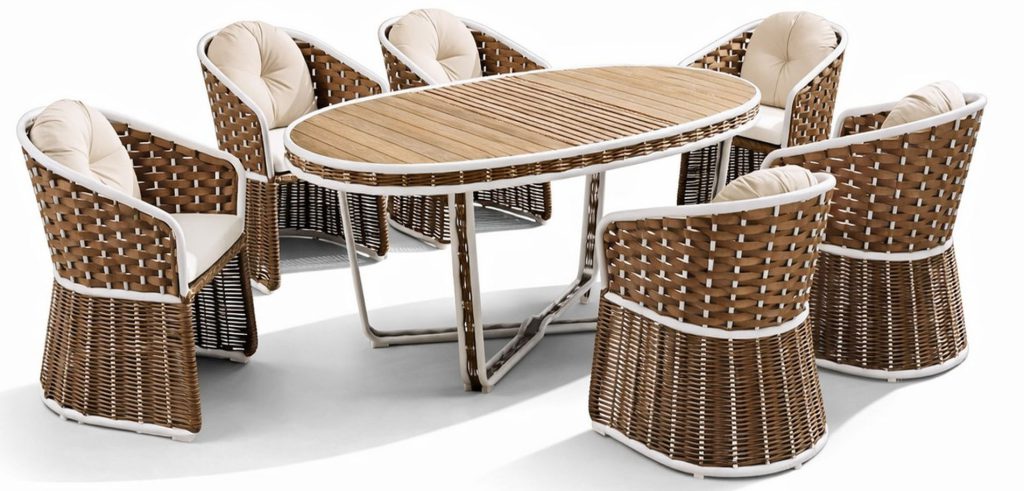 Τραπεζαρία Rattan Σέτ 7 Τεμαχίων ,Με Αλουμίνιο Σκελετό ,200 x 100cm